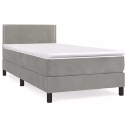 vidaXL Giroletto a Molle con Materasso Grigio Chiaro 90x200 cm Velluto - Vista aggiuntiva 2