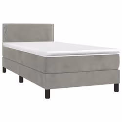 vidaXL Giroletto a Molle con Materasso Grigio Chiaro 90x200 cm Velluto - Vista aggiuntiva 3