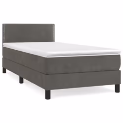 vidaXL Giroletto a Molle con Materasso Grigio Scuro 90x200 cm Velluto - Vista aggiuntiva 2