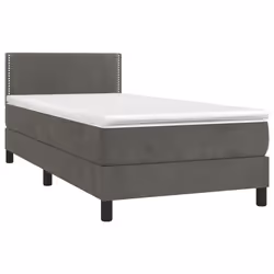 vidaXL Giroletto a Molle con Materasso Grigio Scuro 90x200 cm Velluto - Vista aggiuntiva 3