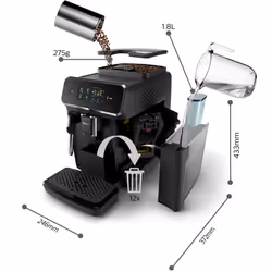Philips 800 series EP0824/00 Macchina caffè automatica, 3 bevande, montalatte, 1.8 L, macine in ceramica
