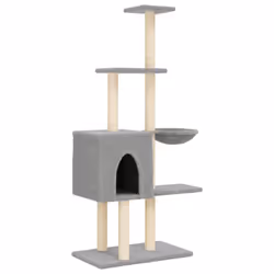 Albero per Gatti con Tiragraffi in Sisal Grigio Chiaro 145 cmcod mxl 109536 - Vista aggiuntiva 2