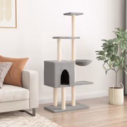 Albero per Gatti con Tiragraffi in Sisal Grigio Chiaro 145 cmcod mxl 109536 - Vista aggiuntiva 3