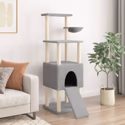 vidaXL Albero per Gatti con Tiragraffi in Sisal Grigio Chiaro 153 cm - Vista aggiuntiva 3