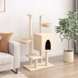 Albero per Gatti con Tiragraffi in Sisal Crema 117 cmcod mxl 87660 - Vista aggiuntiva 3