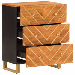 Mobiletto Marrone e Nero 60x33,5x75 cm Legno Massello di Mangocod mxl 78770 - Vista aggiuntiva 3