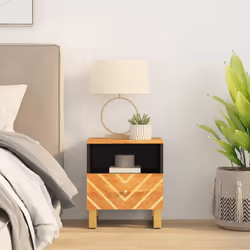 Comodino Marrone e Nero in Legno Massello di Mangocod mxl 130498