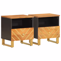 Comodini 2 pz Marrone e Nero in Legno Massello di Mangocod mxl 82586 - Vista aggiuntiva 2