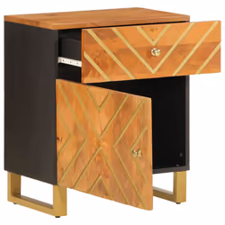 Comodino Marrone Nero 50x33x60 cm in Legno Massello di Mangocod mxl 102740 - Vista aggiuntiva 3