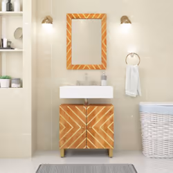 Aggiungete un tocco esteticamente gradevole all'arredamento della vostra casa con questo specchio da bagno! Legno massello di ...