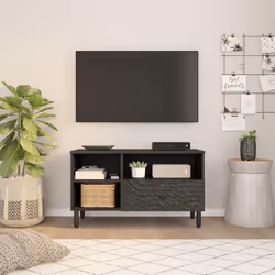 Mobile Porta TV Nero 80x33x46 cm in Legno Massello di Mangocod mxl 114098 - Vista aggiuntiva 2