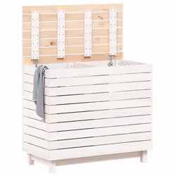 Cesto per Bucato Bianco 88,5x44x76 cm Legno Massello Pinocod mxl 107605 - Vista aggiuntiva 3
