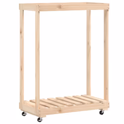 Portalegna con Ruote 76,5x40x108 cm Legno Massello di Pinocod mxl 83676 - Vista aggiuntiva 2