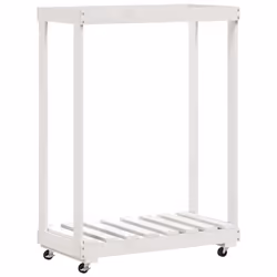 Portalegna con Ruote Bianco 76,5x40x108 cm Legno Massello Pinocod mxl 107606 - Vista aggiuntiva 2