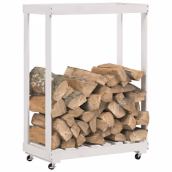 Portalegna con Ruote Bianco 76,5x40x108 cm Legno Massello Pinocod mxl 107606 - Vista aggiuntiva 3