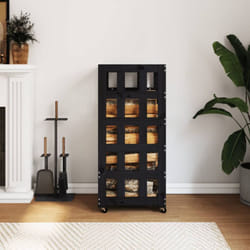 Portalegna con Ruote Nero 40x49x110 cm Legno Massello di Pino Vidaxl 51753