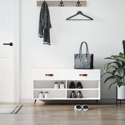 Panca Porta Scarpe Bianco Lucido 102x35x55 cm Legno Multistrato - Vidaxl