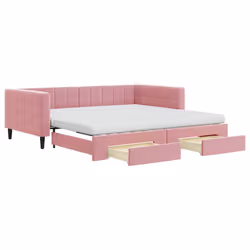 vidaXL Divano Letto Estraibile con Cassetti Rosa 100x200 cm Velluto - Vista aggiuntiva 2