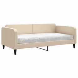 vidaXL Divano Letto con Materasso Crema 100x200 cm in Tessuto - Vista aggiuntiva 2