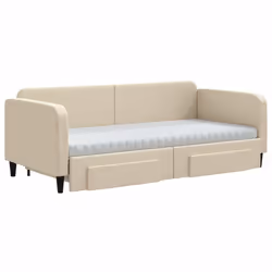 vidaXL Divano Letto Estraibile con Cassetti Crema 90x200 cm in Tessuto - Vista aggiuntiva 3