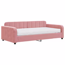 vidaXL Divano Letto con Materasso Rosa 100x200 cm in Velluto - Vista aggiuntiva 2