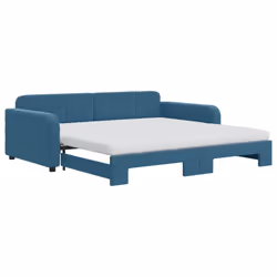vidaXL Divano Letto Estraibile con Materassi Blu 100x200 cm Velluto - Vista aggiuntiva 2