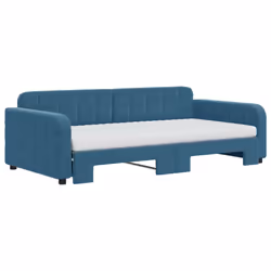 vidaXL Divano Letto Estraibile con Materassi Blu 100x200 cm Velluto - Vista aggiuntiva 3