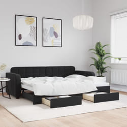 Divano Letto Estraibile con Cassetti Nero 80x200 cm in Velluto Vidaxl 76979