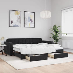vidaXL Divano Letto Estraibile con Cassetti Nero 90x190 cm in Velluto