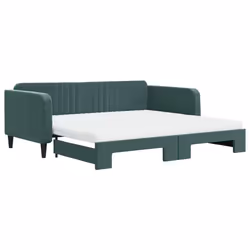 vidaXL Divano Letto Estraibile Materassi Verde Scuro 100x200 Velluto - Vista aggiuntiva 2