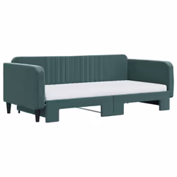 vidaXL Divano Letto Estraibile Materassi Verde Scuro 100x200 Velluto - Vista aggiuntiva 3