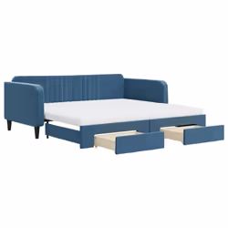 vidaXL Divano Letto Estraibile con Cassetti Blu 100x200 cm in Velluto - Vista aggiuntiva 2