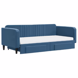 vidaXL Divano Letto Estraibile con Cassetti Blu 100x200 cm in Velluto - Vista aggiuntiva 3