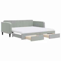 vidaXL Divano Letto Estraibile Cassetti Grigio Chiaro 100x200 Velluto - Vista aggiuntiva 2