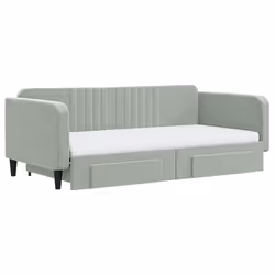vidaXL Divano Letto Estraibile Cassetti Grigio Chiaro 100x200 Velluto - Vista aggiuntiva 3