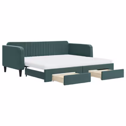 vidaXL Divano Letto Estraibile Cassetti Verde Scuro 100x200cm Velluto - Vista aggiuntiva 2