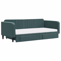 vidaXL Divano Letto Estraibile Cassetti Verde Scuro 100x200cm Velluto - Vista aggiuntiva 3