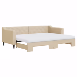 vidaXL Divano Letto Estraibile con Materassi Crema 80x200 cm Tessuto - Vista aggiuntiva 2