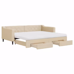 vidaXL Divano Letto Estraibile con Cassetti Crema 90x200 cm in Tessuto - Vista aggiuntiva 2