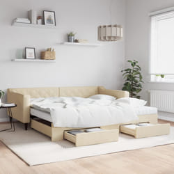 Divano Letto Estraibile con Cassetti Crema 100x200cm in Tessutocod mxl 130649