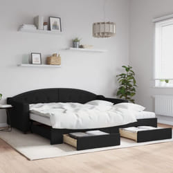 Divano Letto Estraibile con Cassetti Nero 100x200 cm in Tessuto Vidaxl 73645