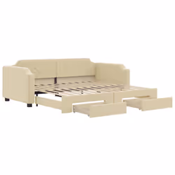 VidaXL 3197674, Divano letto, Crema, Schiuma, Tessuto, Metallo, Legno, 2230 mm, 1000 mm