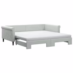 vidaXL Divano Letto Estraibile Materassi Grigio Chiaro 100x200 Velluto - Vista aggiuntiva 2