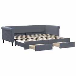 vidaXL Divano Letto Estraibile Cassetti Grigio Scuro 90x200cm Velluto - Vista aggiuntiva 2