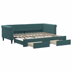 vidaXL Divano Letto Estraibile Cassetti Verde Scuro 90x200cm Velluto - Vista aggiuntiva 2