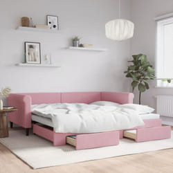 Divano Letto Estraibile con Cassetti Rosa 100x200 cm Velluto Vidaxl 52753