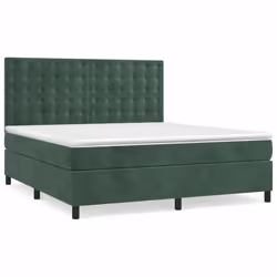 vidaXL Giroletto a Molle con Materasso Verde Scuro 160x200 cm Velluto - Vista aggiuntiva 2