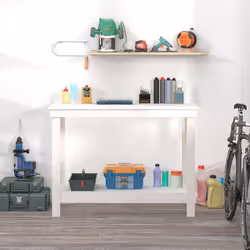 vidaXL Banco da Lavoro Bianco 110x50x80 cm in Legno Massello di Pino - Vista aggiuntiva 3