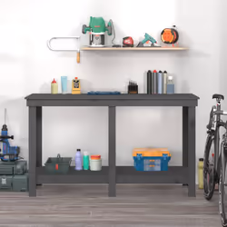 vidaXL Banco da Lavoro Grigio 140x50x80 cm in Legno Massello di Pino - Vista aggiuntiva 3