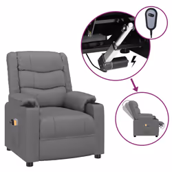 vidaXL Poltrona Massaggiante Elettrica Grigio Similpelle - Vista aggiuntiva 2